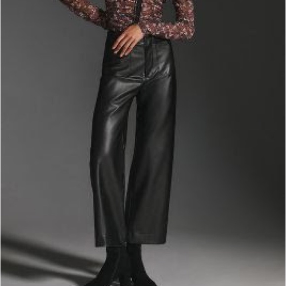 Anthropologie Colette Faux Leather wide leg cropped pants xs 24P